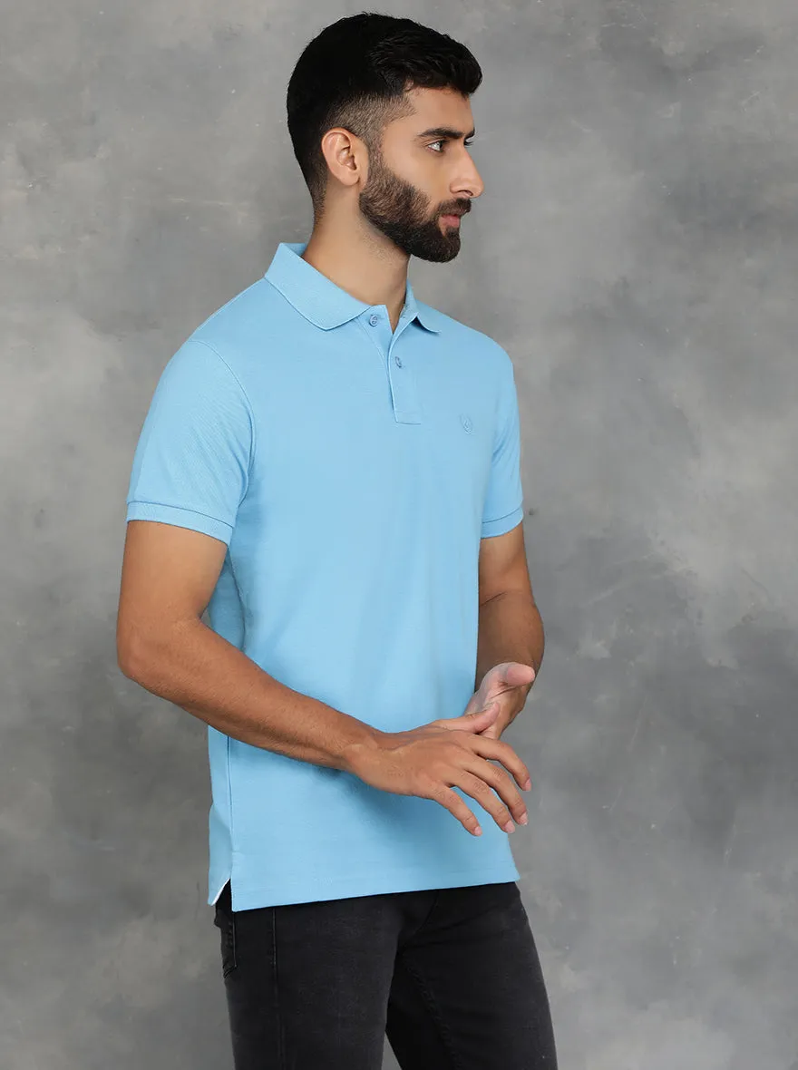 Sky Blue Solid Slim Fit Polo T-Shirt | GreenFibre