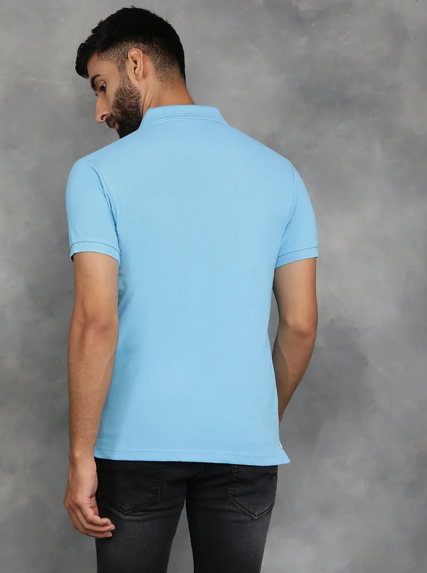 Sky Blue Solid Slim Fit Polo T-Shirt | GreenFibre