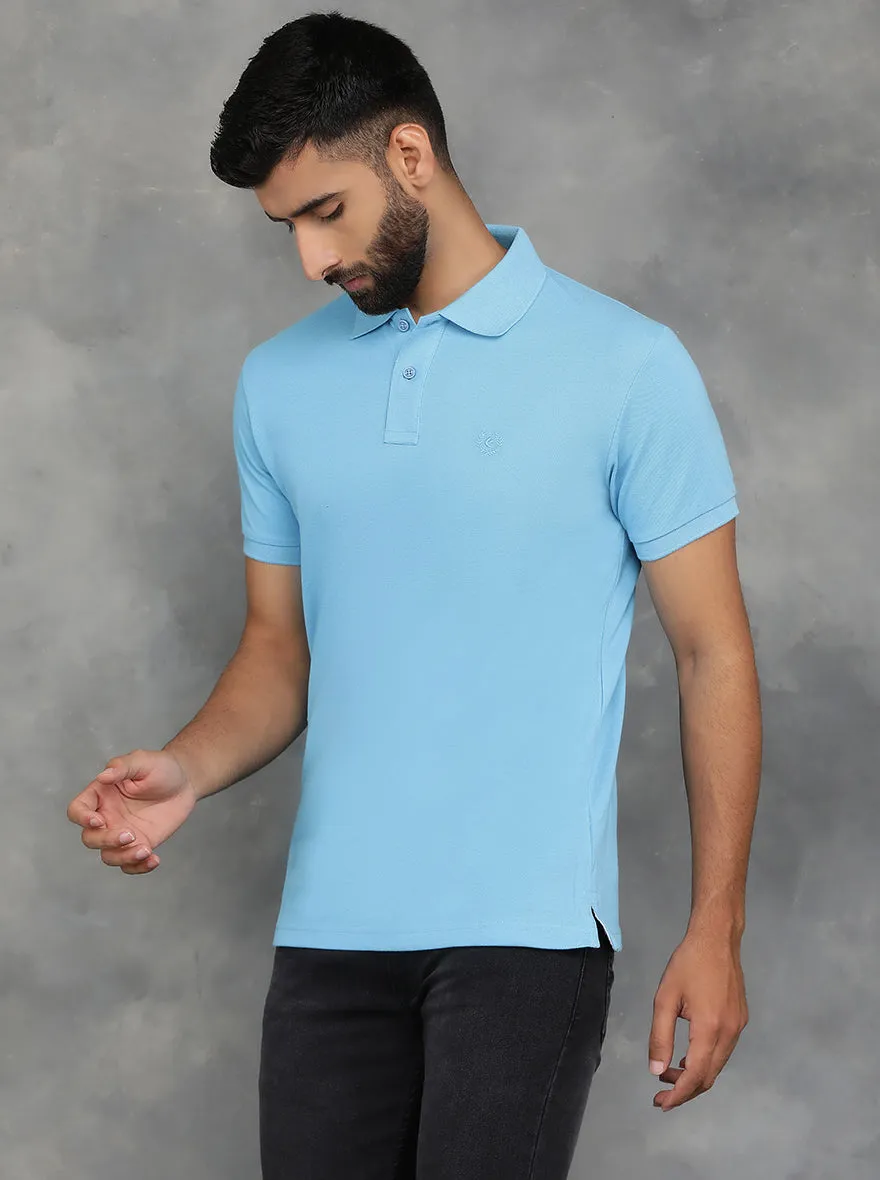 Sky Blue Solid Slim Fit Polo T-Shirt | GreenFibre