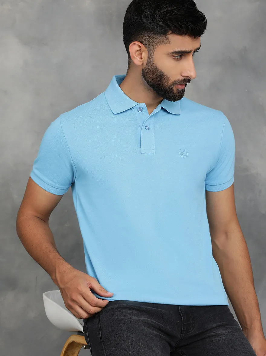 Sky Blue Solid Slim Fit Polo T-Shirt | GreenFibre