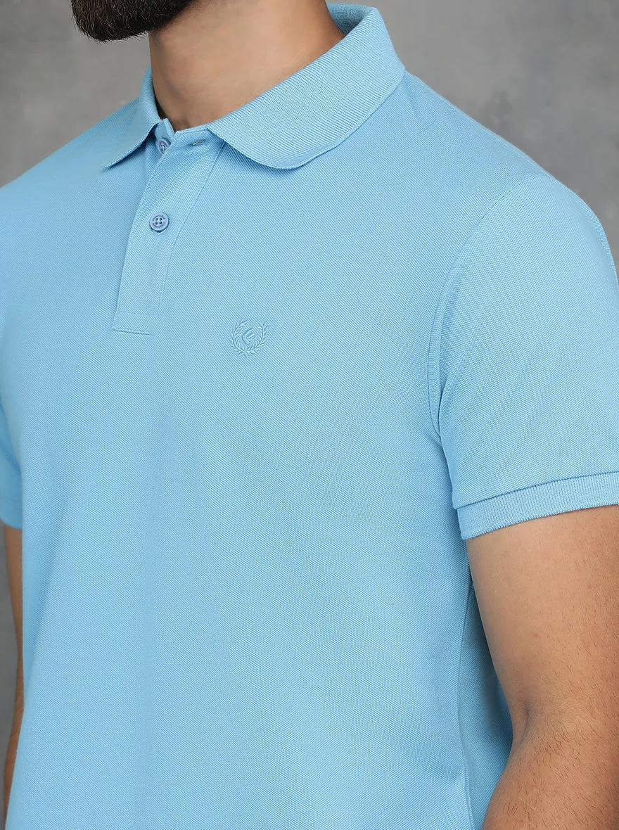 Sky Blue Solid Slim Fit Polo T-Shirt | GreenFibre