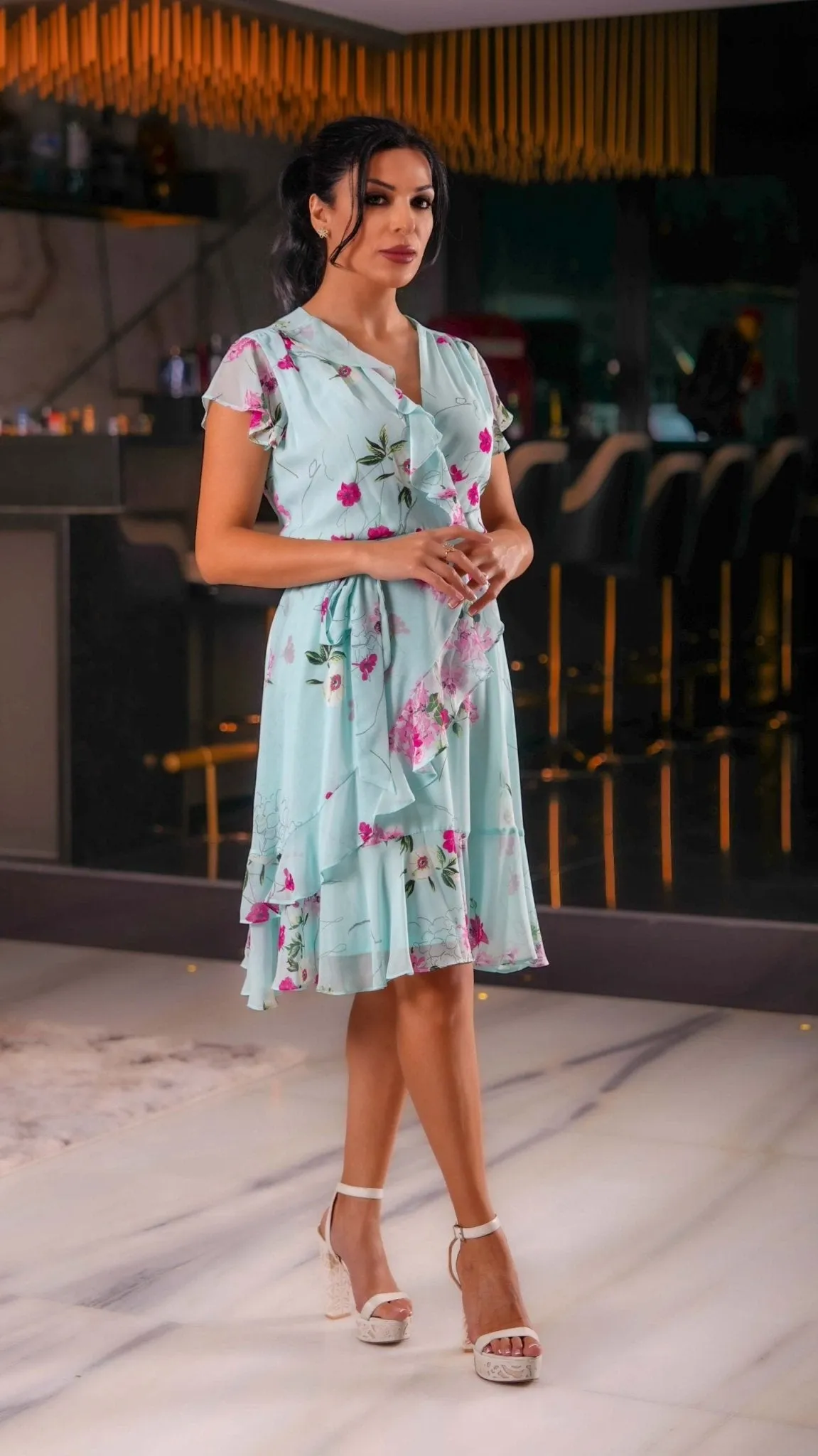 Sleeveless Floral Midi Fit Flare Dress