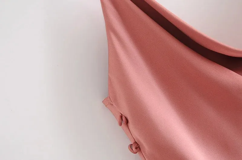 Sling Backless Silk Satin Slit Leg Midi Dresses