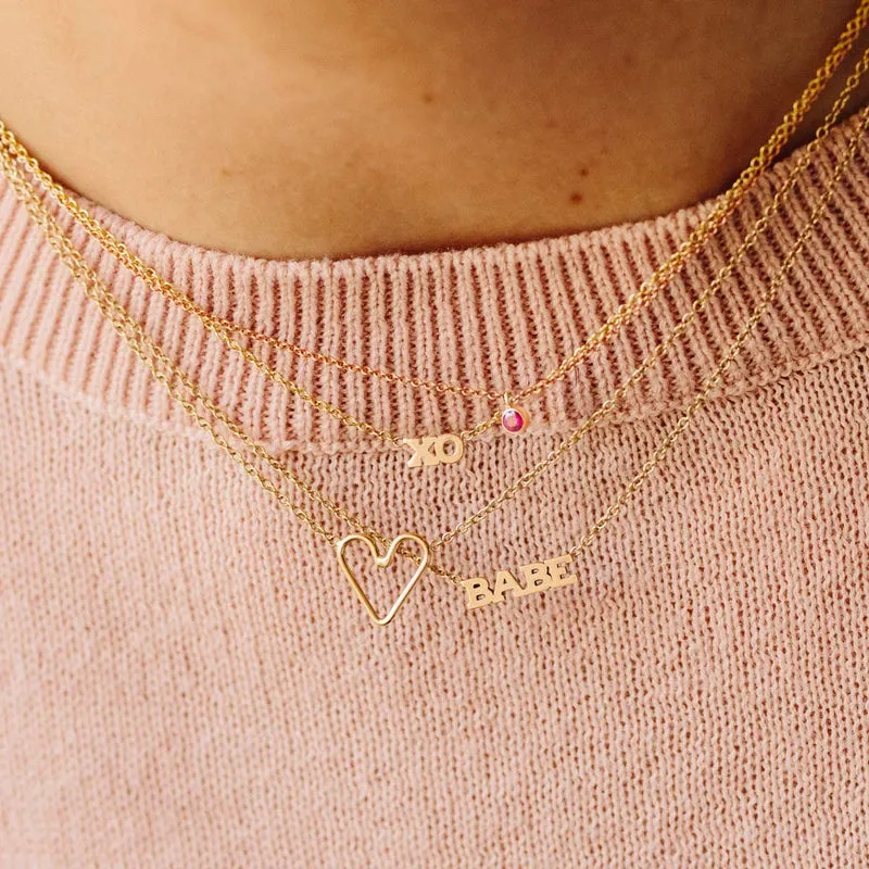 Small Open Heart Necklace in Yellow Gold