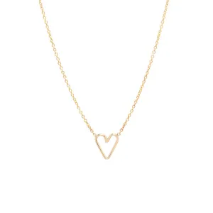Small Open Heart Necklace in Yellow Gold