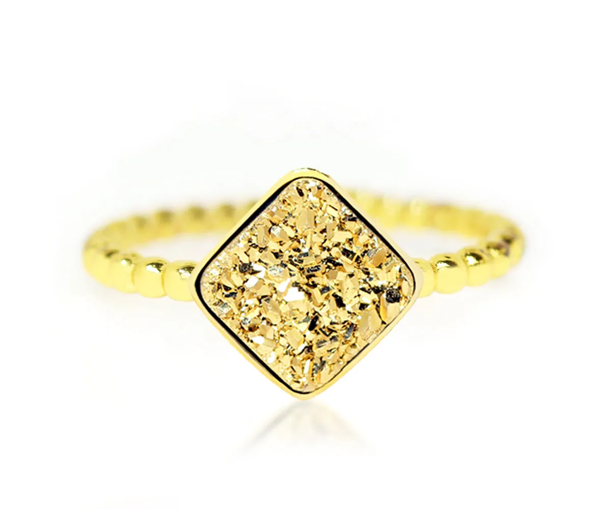 Small Square 18k Gold Druzy Ring