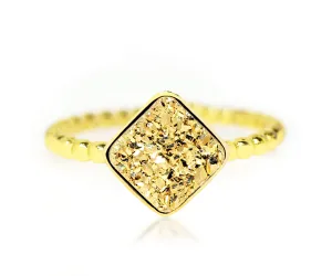 Small Square 18k Gold Druzy Ring