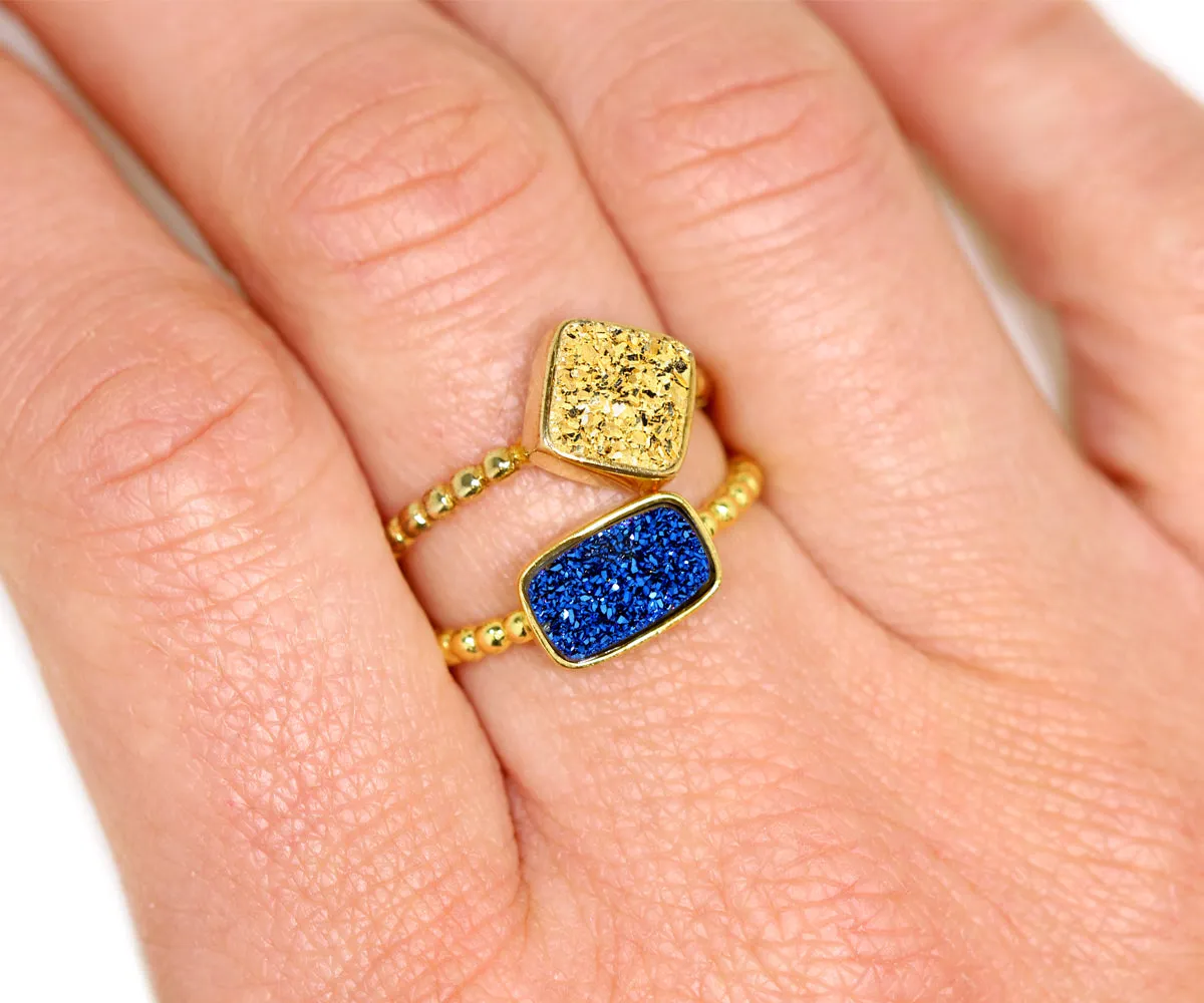 Small Square 18k Gold Druzy Ring