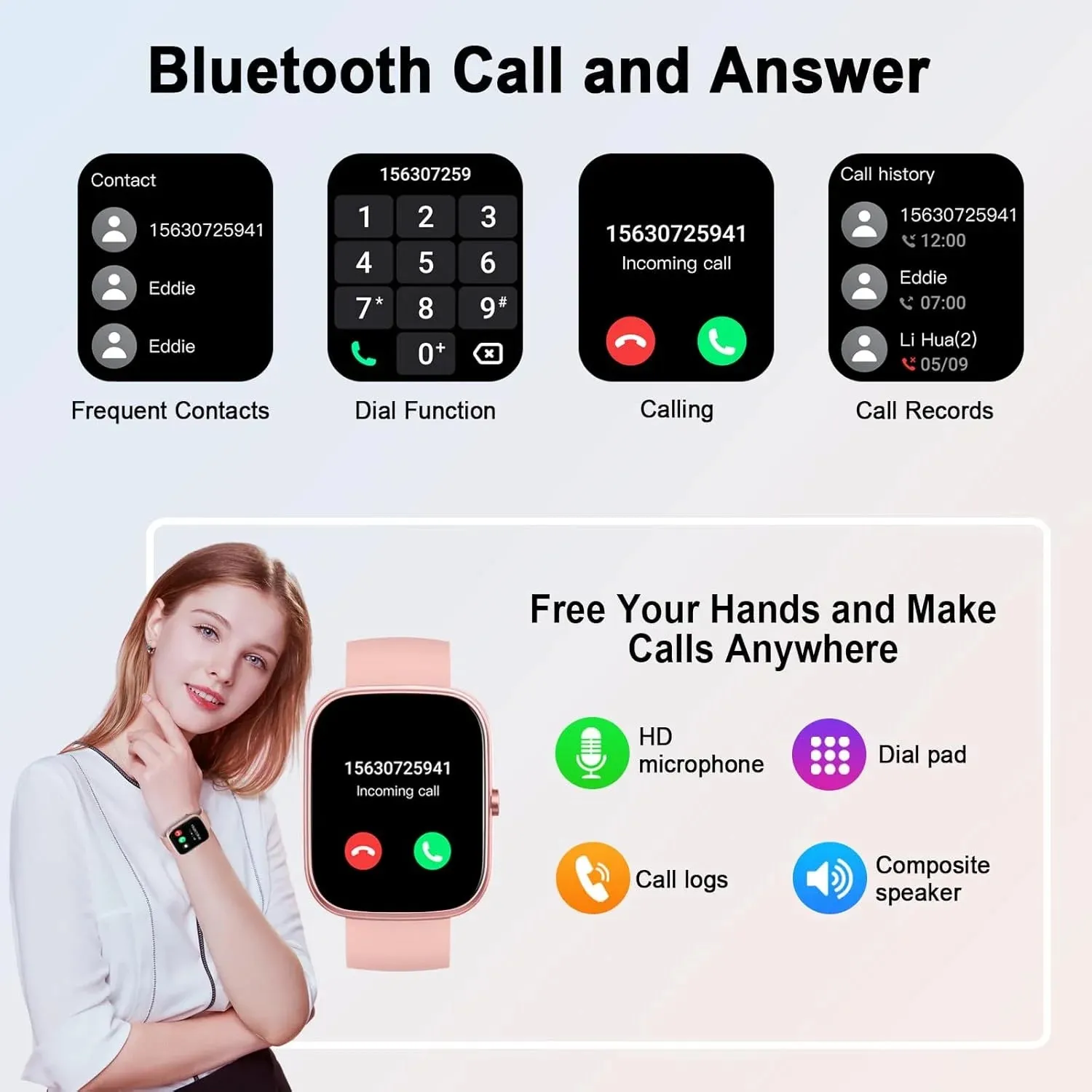 Smart Watch, 1.91" Smartwatch (Answer/Make Call), IP68 Waterproof Fitness Tracker, 110  Sport Modes, Heart Rate and Sleep Monit