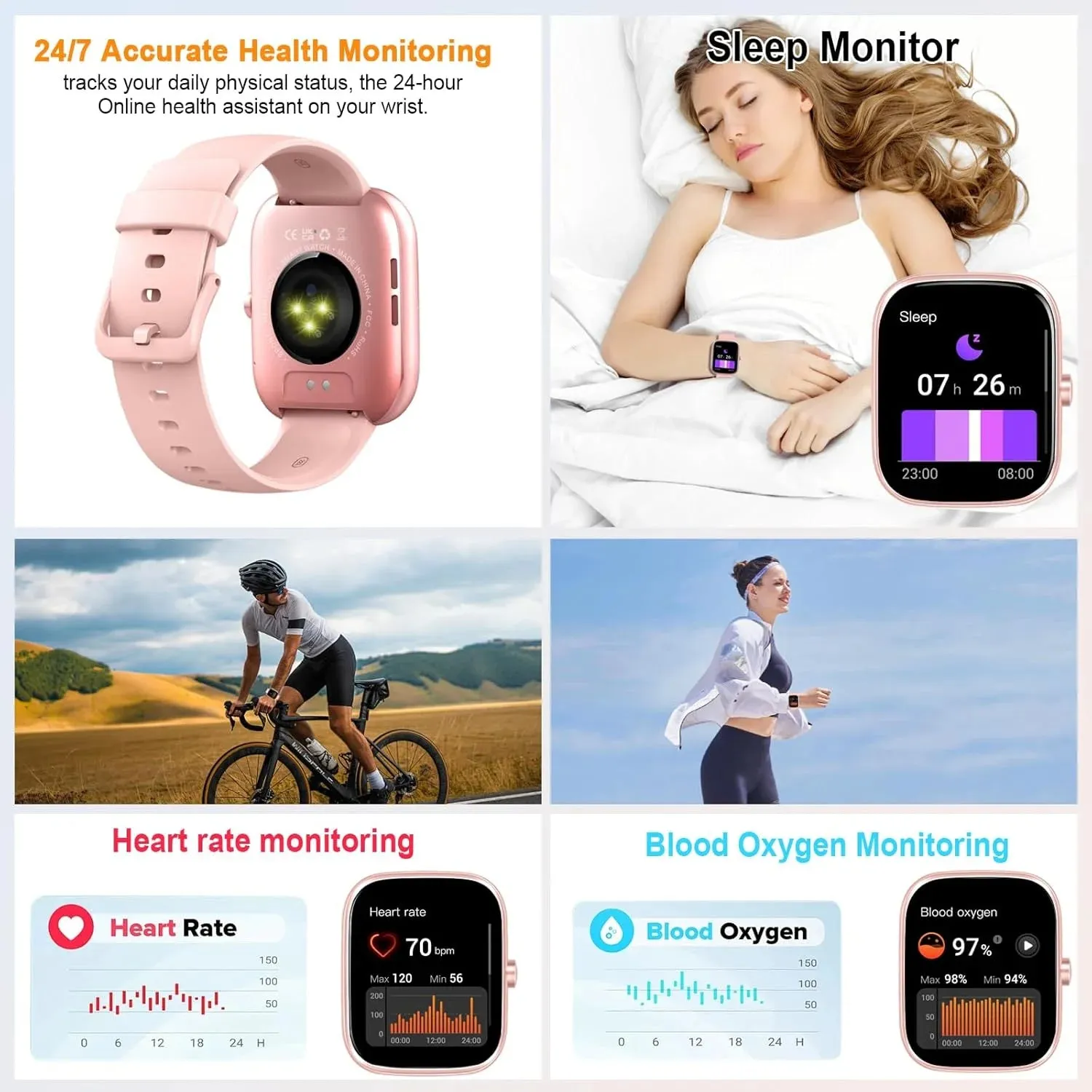 Smart Watch, 1.91" Smartwatch (Answer/Make Call), IP68 Waterproof Fitness Tracker, 110  Sport Modes, Heart Rate and Sleep Monit