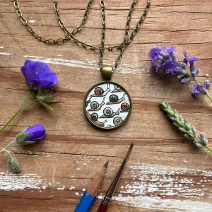 Snail Family, Hand Painted Necklace, Original Watercolor Painting