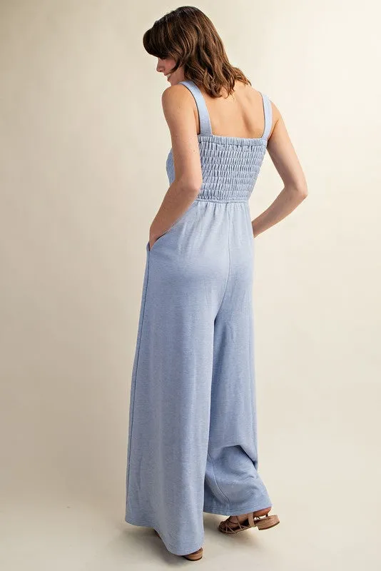 Soft Jersey Comfortable Sleeveless Wide Leg Jumpsuit