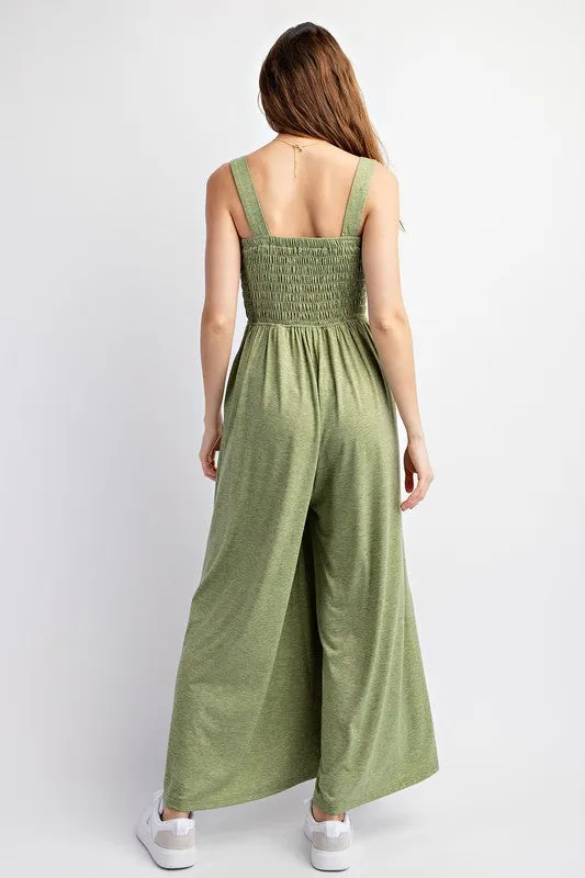 Soft Jersey Comfortable Sleeveless Wide Leg Jumpsuit