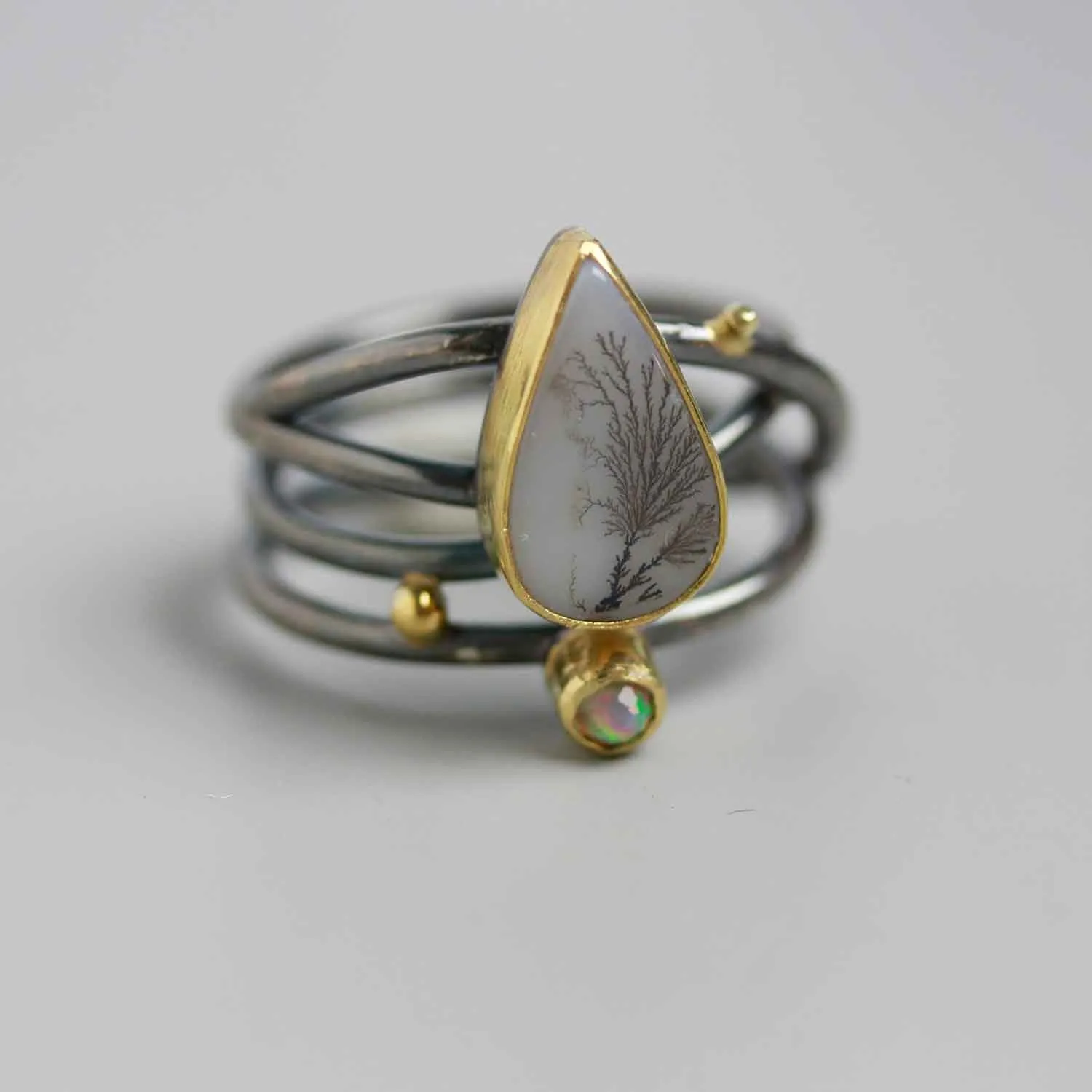 SOLD  Dendritic Agate and Opal Ring on Swirled Band