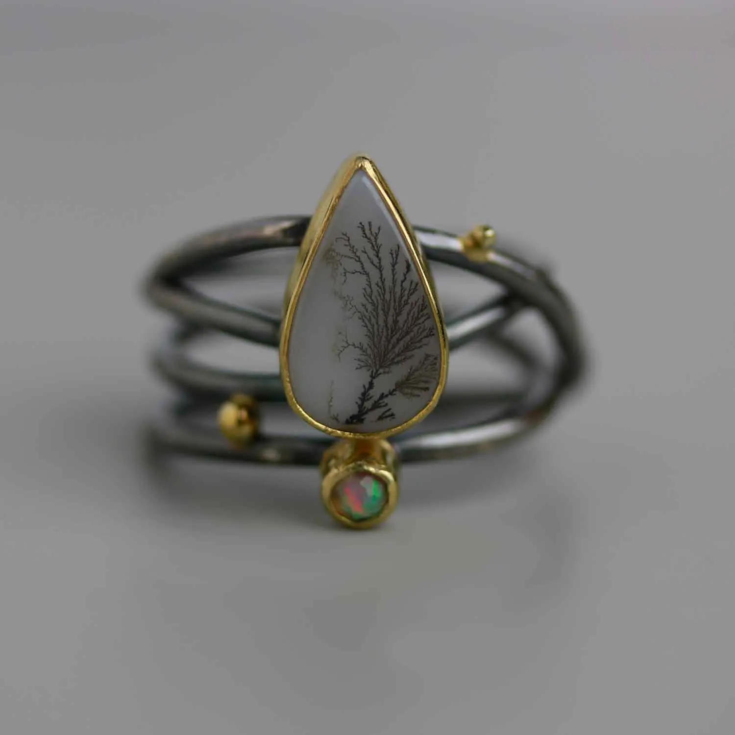 SOLD  Dendritic Agate and Opal Ring on Swirled Band
