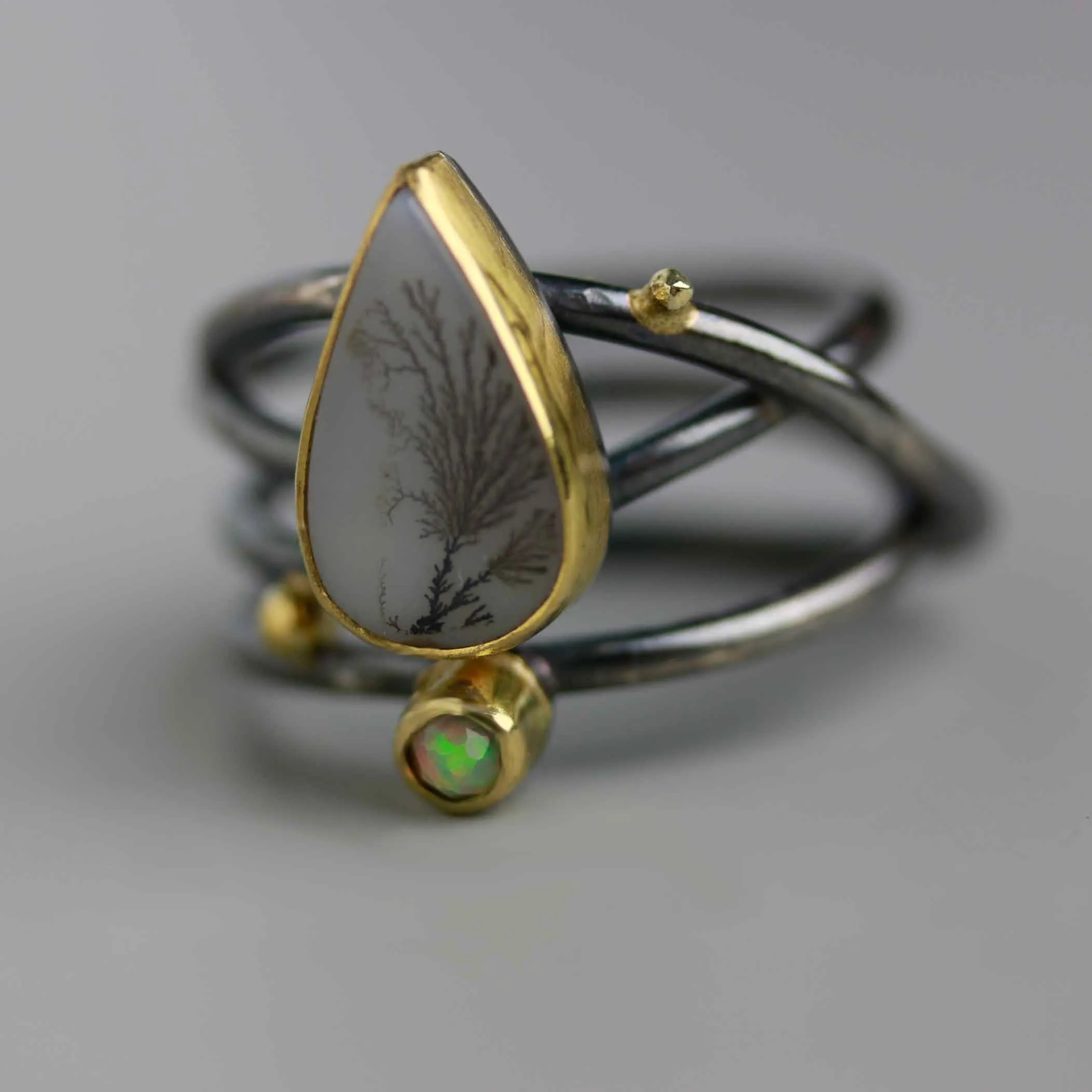 SOLD  Dendritic Agate and Opal Ring on Swirled Band