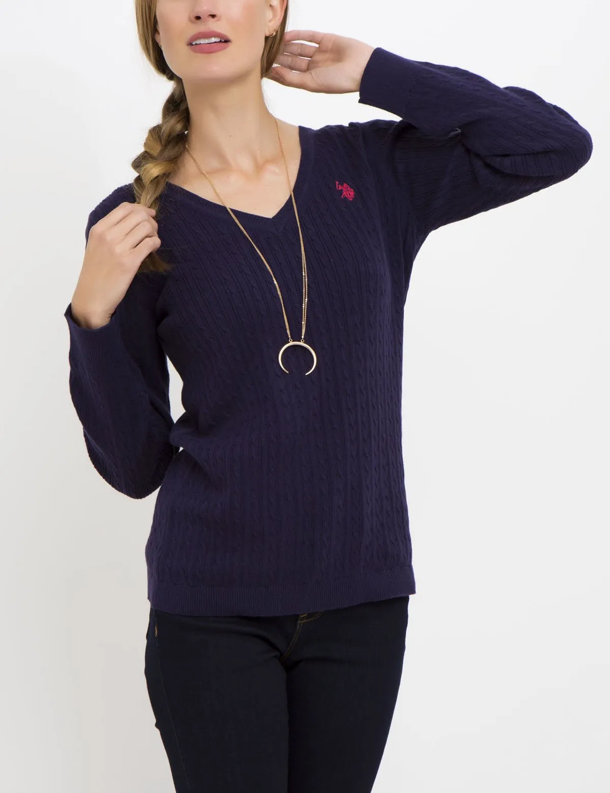 SOLID CABLE V-NECK SWEATER