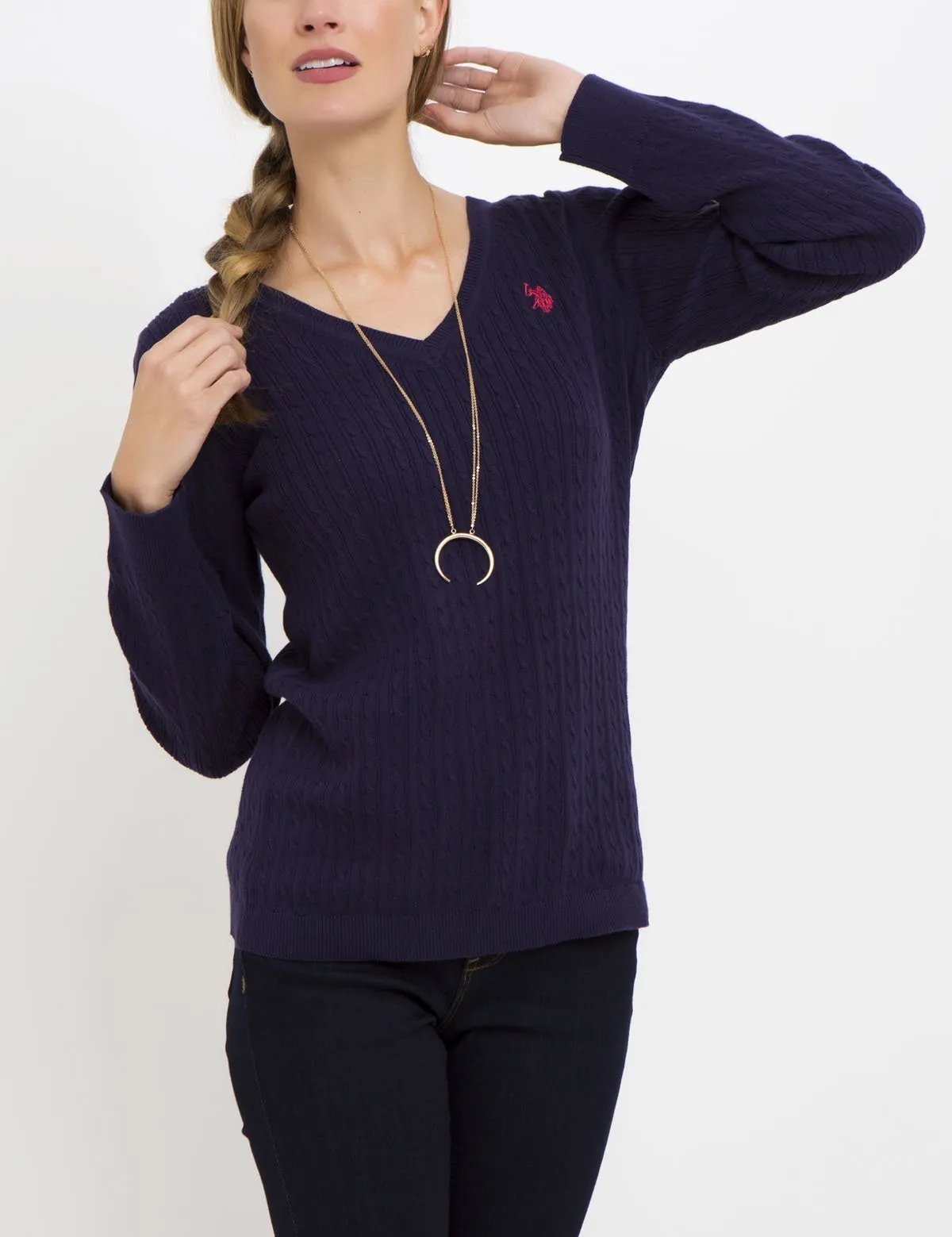 SOLID CABLE V-NECK SWEATER