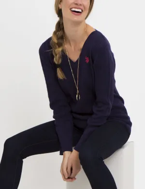 SOLID CABLE V-NECK SWEATER