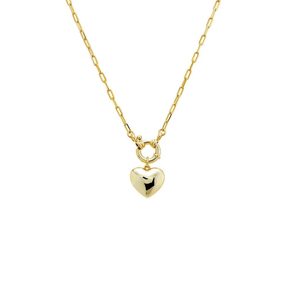 Solid Puffy Heart Paperclip Chain Necklace