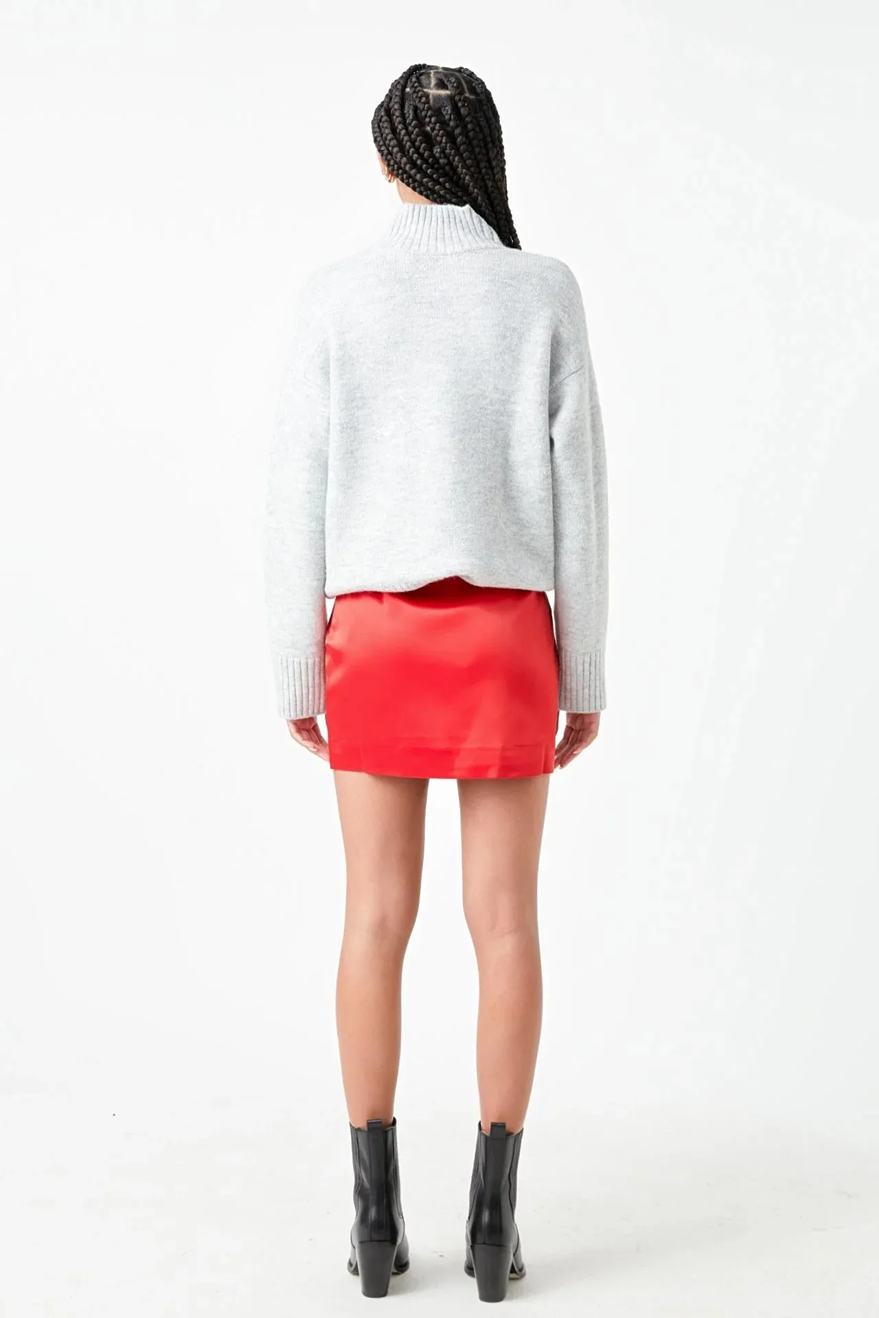 Solid Satin Fit Mini Skirt | Red