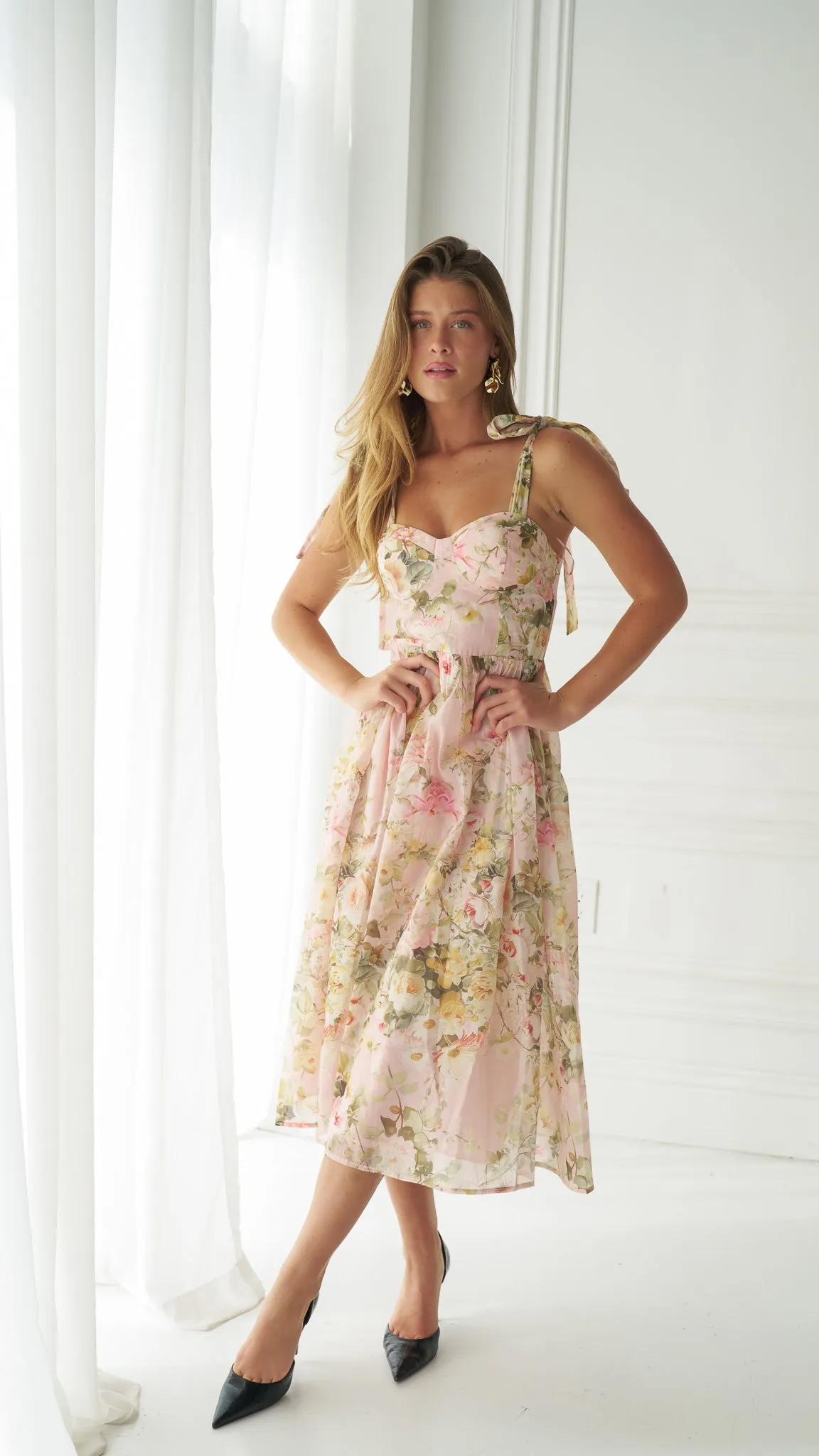 Sophia Pink Coquette Midi Dress