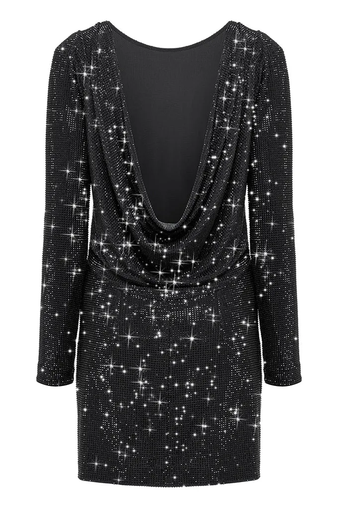Sparkling mini dress with open back