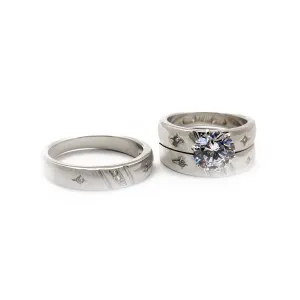 Sparkling Star Three Piece Set Engagement Rings (Silver)