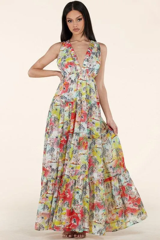 SPRING PALM DRESS FALLS IN THIS MAXI DRESS