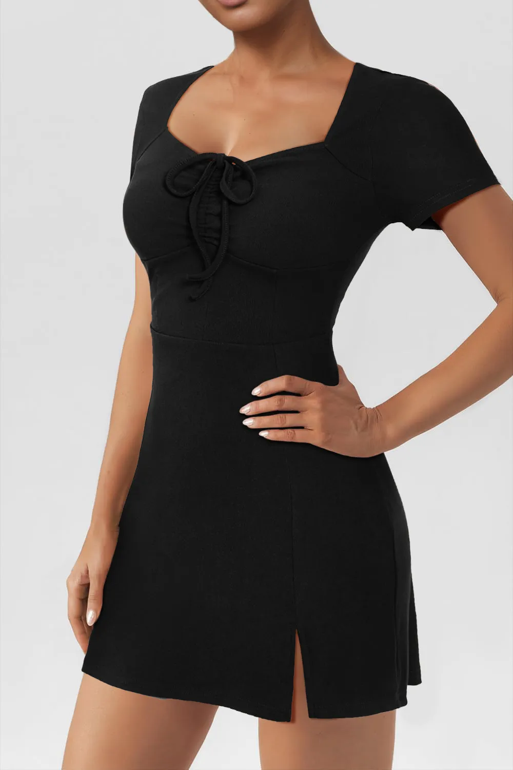 Square Neck Short Sleeve Mini Dress