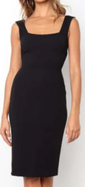 Square Neck Tie Back Cut out Midi Dress