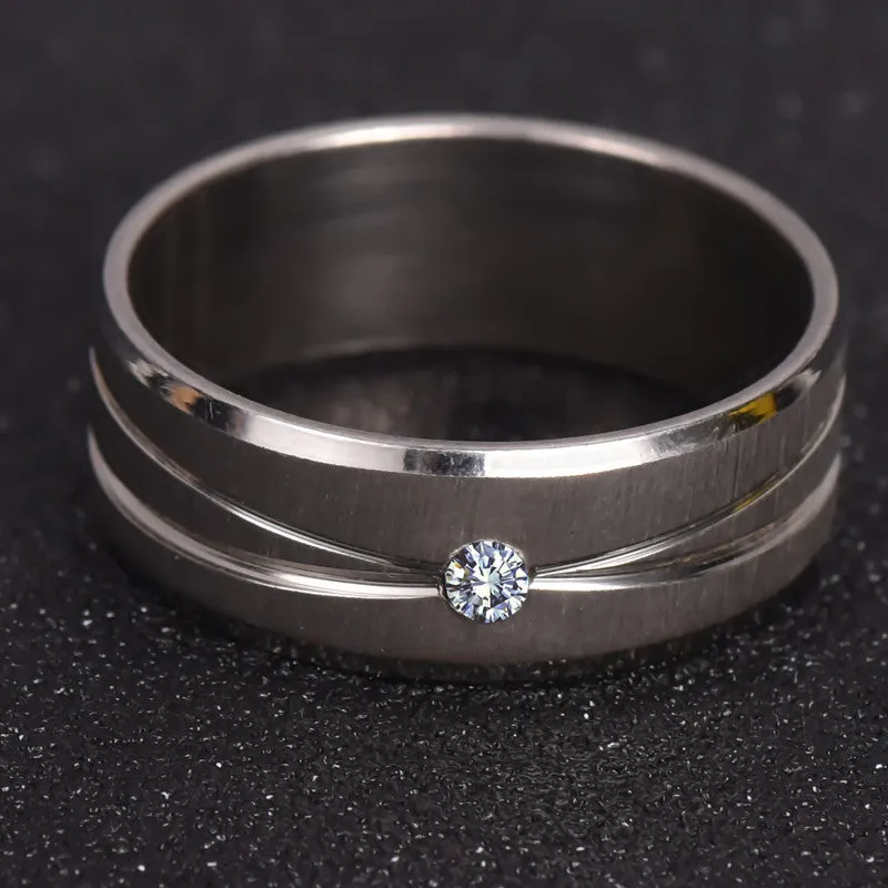 Stainless Steel White Sapphire Ring