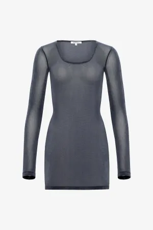 Steel Blue Long Sleeve Mini Dress