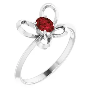 Sterling Silver 4x3 mm Oval January Youth Butterfly Birthstone Ring