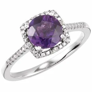 Sterling Silver Amethyst & .01 CTW Diamond Ring Size 7