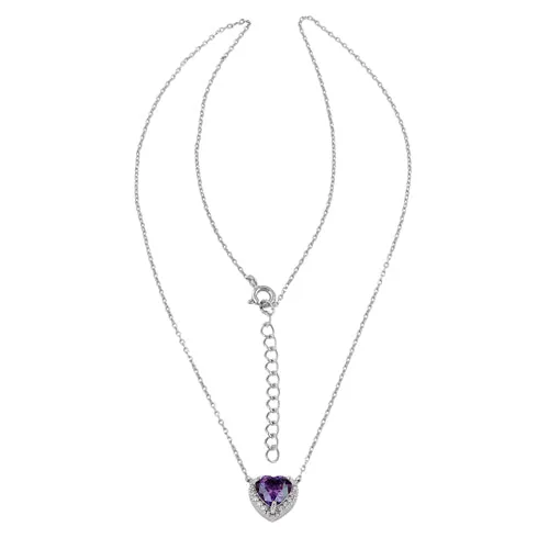 Sterling Silver Amethyst and Clear CZ Heart Halo Necklace
