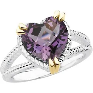 Sterling Silver & 14K Yellow Amethyst Heart Ring