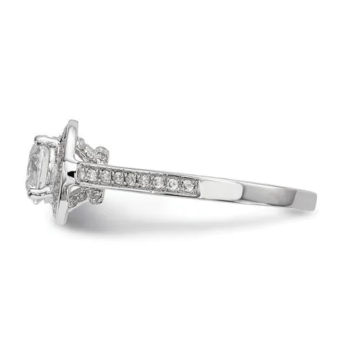 Sterling Silver & CZ Brilliant Embers Round Halo Ring