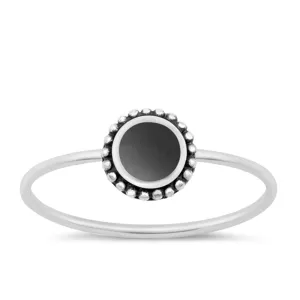 Sterling Silver Black Agate Bali Ring