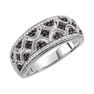 Sterling Silver Black Spinel & 1/8 CTW Diamond Ring Size 8