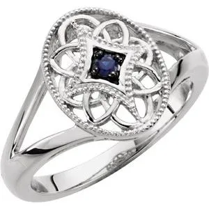 Sterling Silver Blue Sapphire Granulated Filigree Ring Size 6