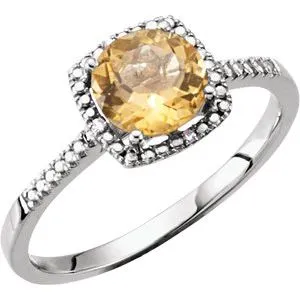 Sterling Silver Citrine & .01 CTW Diamond Ring Size 7