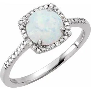 Sterling Silver Created White Opal & .01 CTW Diamond Ring Size 8