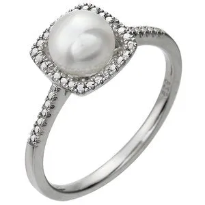 Sterling Silver Cultured Freshwater Pearl & .01 CTW Diamond Ring Size 7