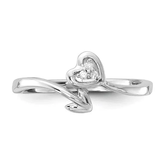 Sterling Silver Diamond Heart and Arrow Ring