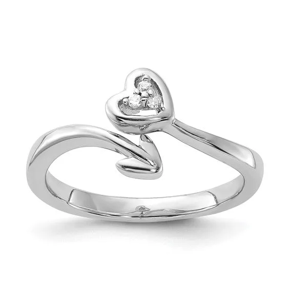 Sterling Silver Diamond Heart and Arrow Ring