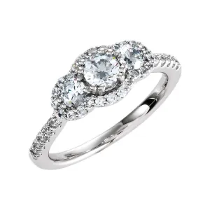Sterling Silver Halo-Style 3-Stone Cubic Zirconia Ring Size 8