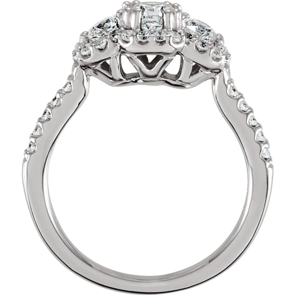 Sterling Silver Halo-Style 3-Stone Cubic Zirconia Ring Size 8