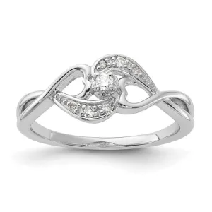 Sterling Silver Intertwined Diamond Hearts Ring
