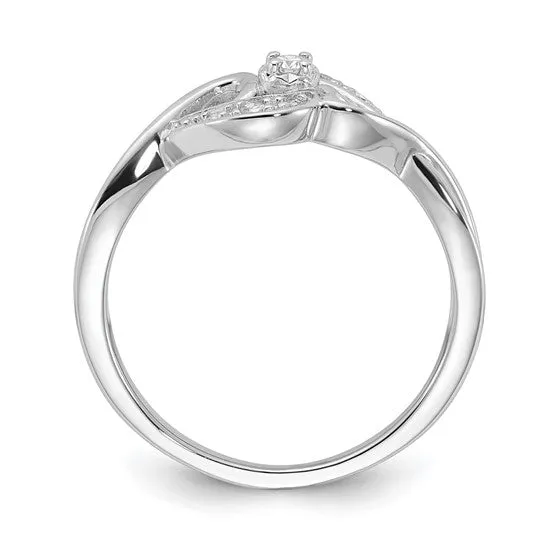 Sterling Silver Intertwined Diamond Hearts Ring